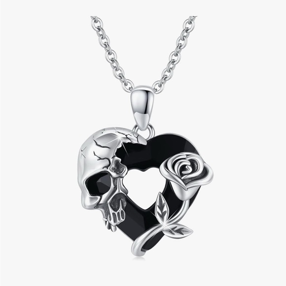 Aututer Sterling Silver Skull and Rose Necklace NIB - Picture 9 of 12